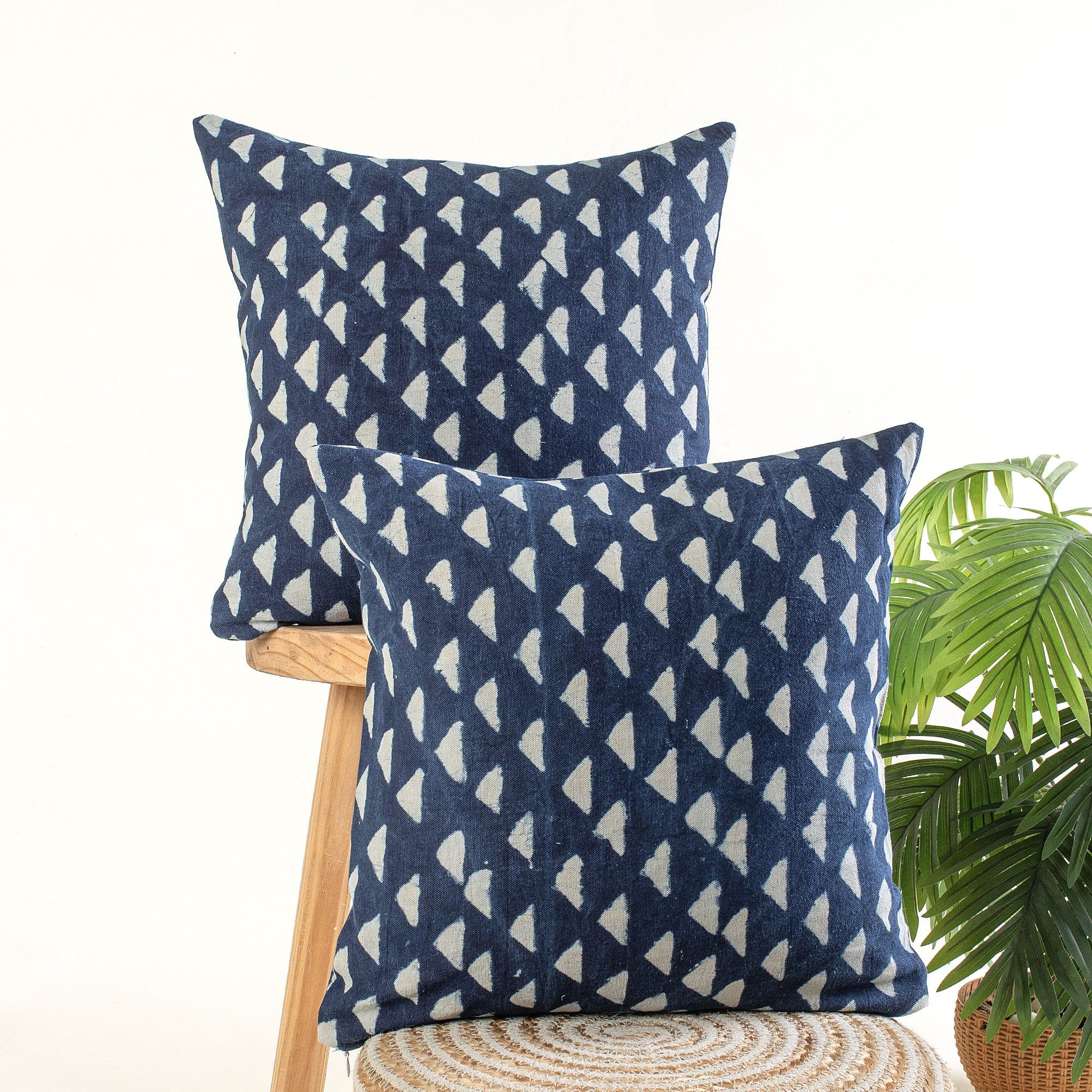 Indigo Hand Block Print Canvas Cushion Cover